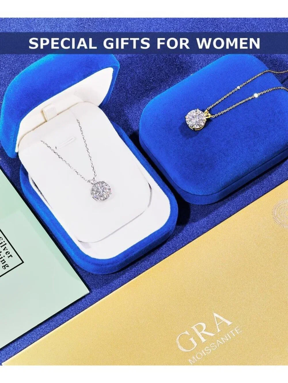 Dainty Moissanite Pendant Necklace 18K Gold Vermeil & Sterling Silver, 0.1-12